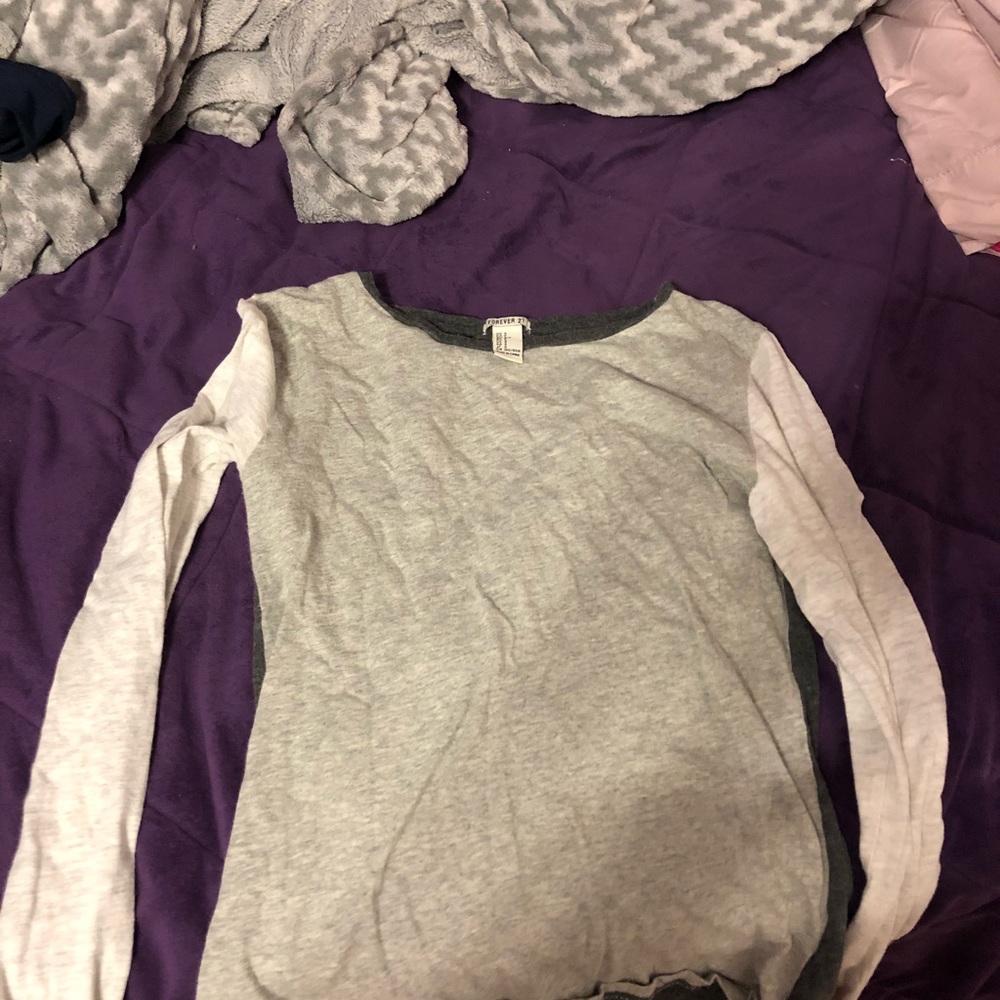 Long Sleeve Gray and White Shirt